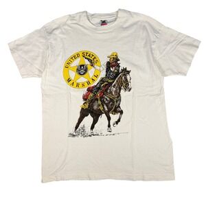 Vintage 90s US Marshal T Shirt Fruit of the Loom White XL Western John Willis